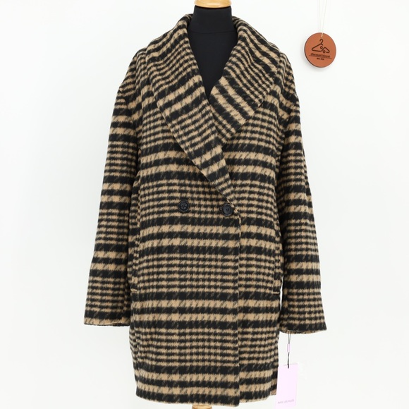 Avec Les Filles Jackets & Blazers - AVEC LES FILLES HOUNDSTOOTH PLAID OVERSIZED PEACOAT